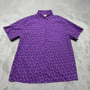 Vintage Boca Bay Purple Floral Button Down Shirt Size M 90s Cotton Blend Cool